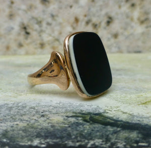 Size 6.75 Solid 14k Rose Gold Victorian Banded Agate Ring