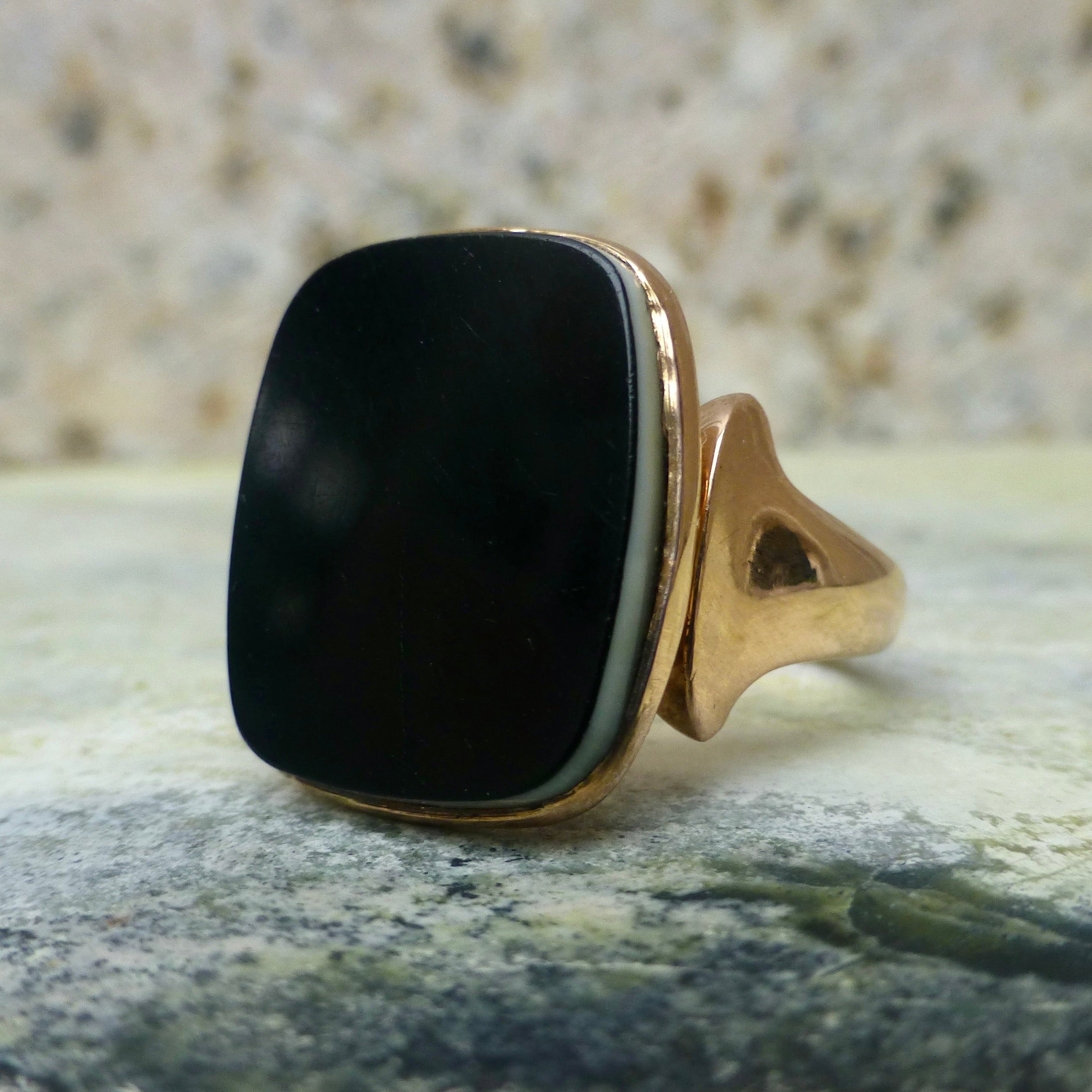 Size 6.75 Solid 14k Rose Gold Victorian Banded Agate Ring