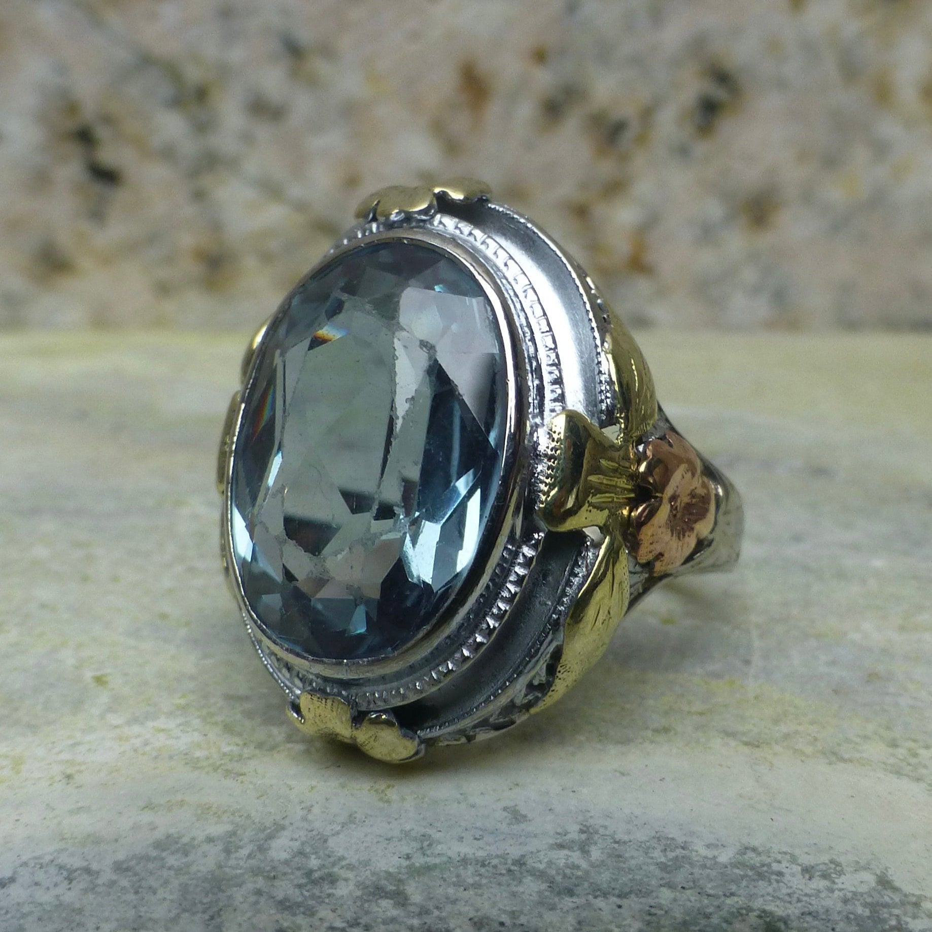 Art Deco Blue Spinel Cocktail Ring In 14k Gold