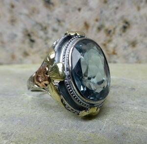 Art Deco Blue Spinel Cocktail Ring In 14k Gold