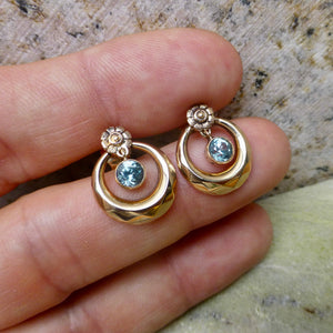 Art Deco Blue Zircon Earrings In 10 Karat Gold