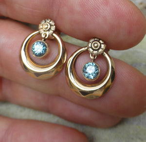 Art Deco Blue Zircon Earrings In 10 Karat Gold
