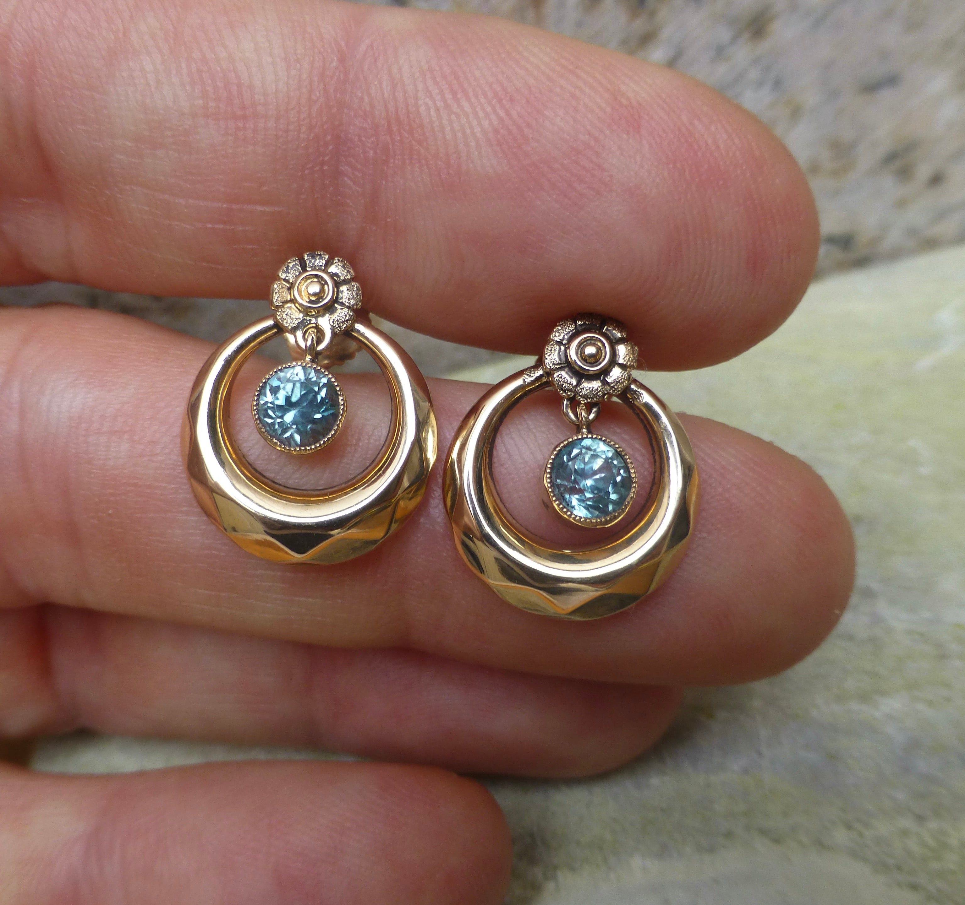 Art Deco Blue Zircon Earrings In 10 Karat Gold