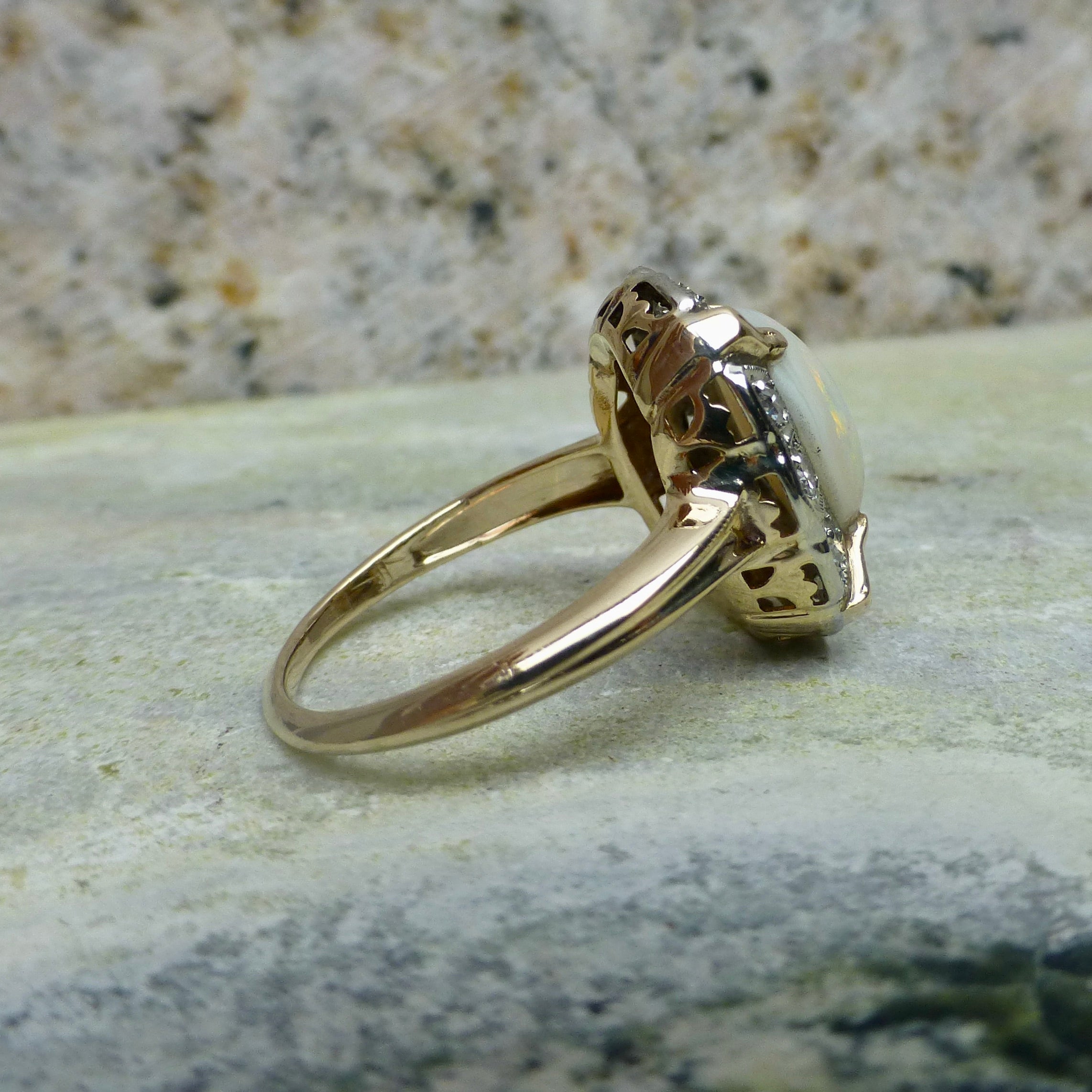 Retro Opal and Diamond 14 Karat Gold Cocktail Ring
