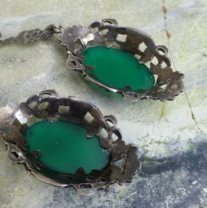 Antique Art Deco Oversized Chrysoprase Earrings In Silver