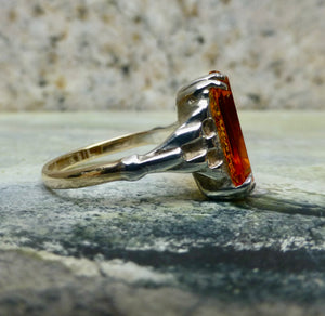 Retro Deco Orange Paste Ring, Antique Scorpio Ring 9k and Silver