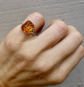 Retro Deco Orange Paste Ring, Antique Scorpio Ring 9k and Silver