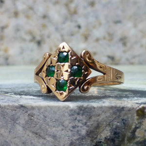 Edwardian Green Glass Paste Ring In 10 Karat Gold