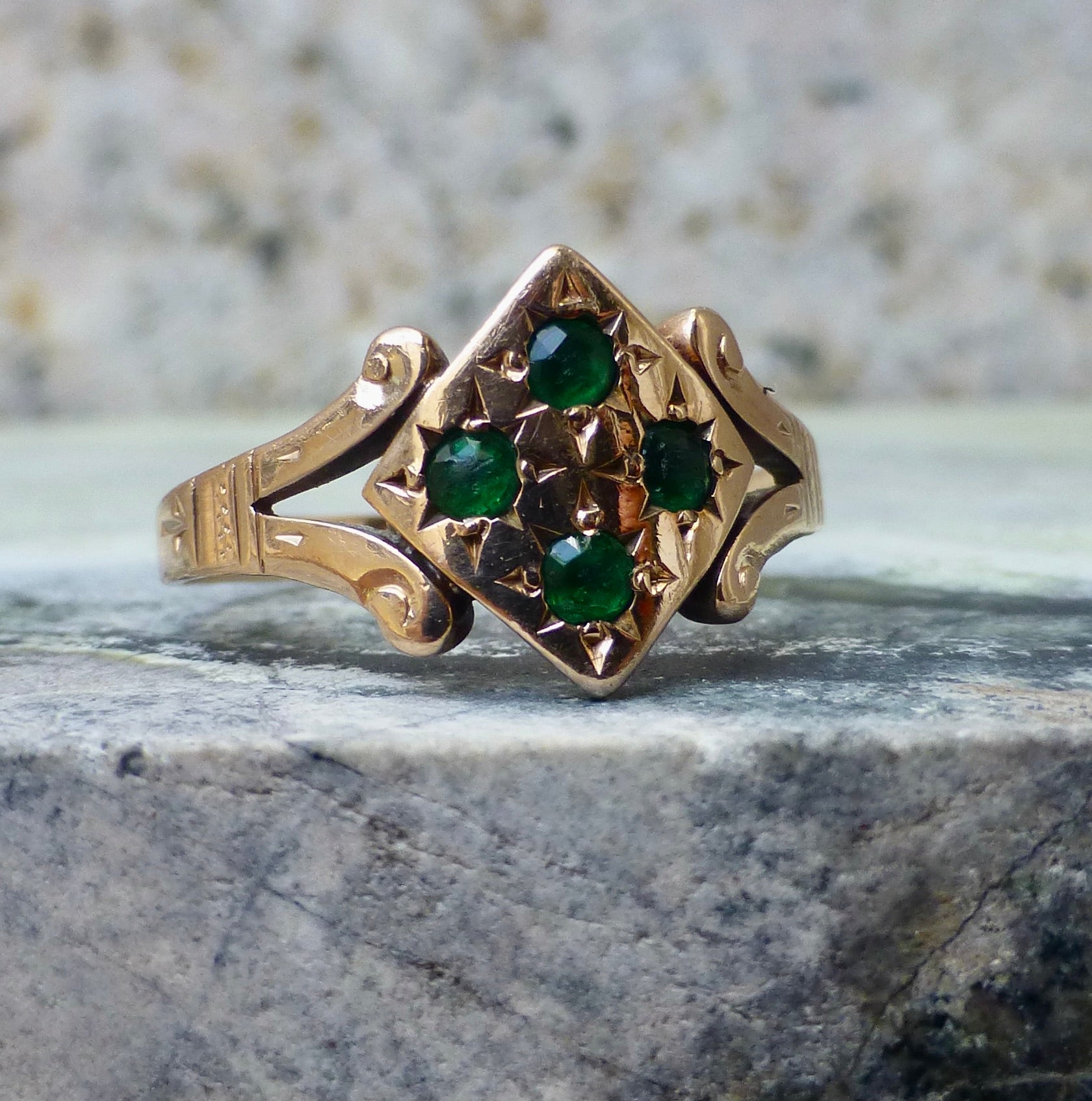 Edwardian Green Glass Paste Ring In 10 Karat Gold