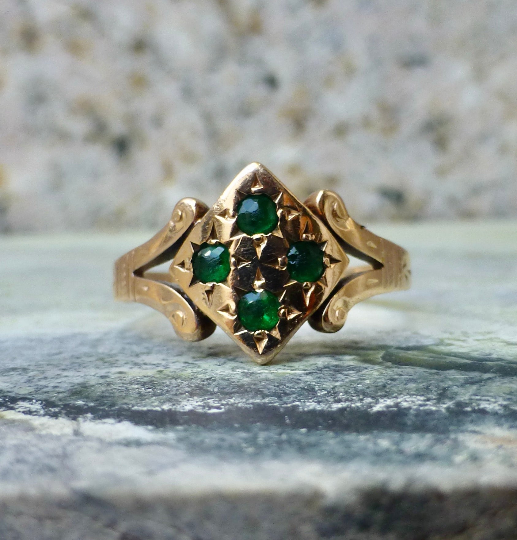 Edwardian Green Glass Paste Ring In 10 Karat Gold
