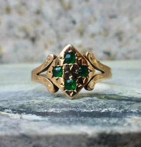 Edwardian Green Glass Paste Ring In 10 Karat Gold