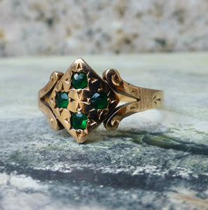 Edwardian Green Glass Paste Ring In 10 Karat Gold