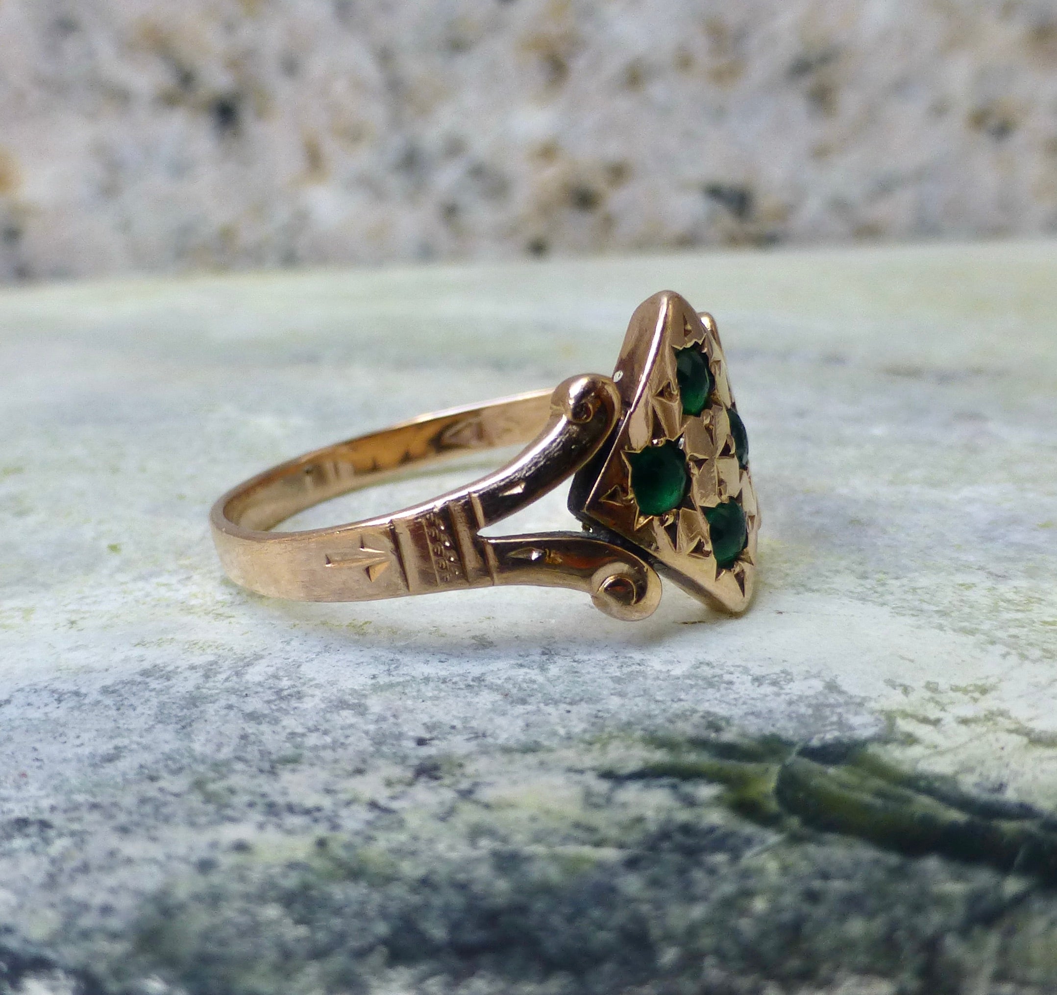 Edwardian Green Glass Paste Ring In 10 Karat Gold
