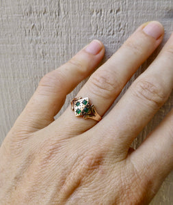 Edwardian Green Glass Paste Ring In 10 Karat Gold