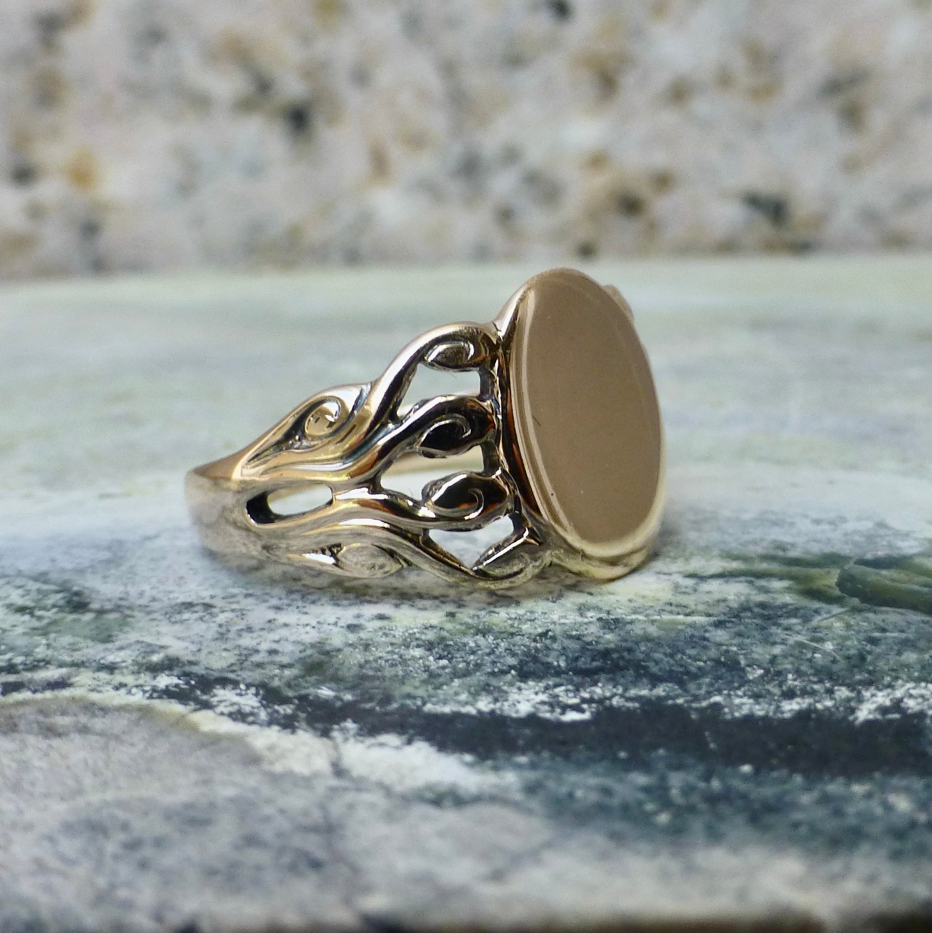 Antique Blank Signet Ring In 10 Karat Gold, By JR Woods and Sons