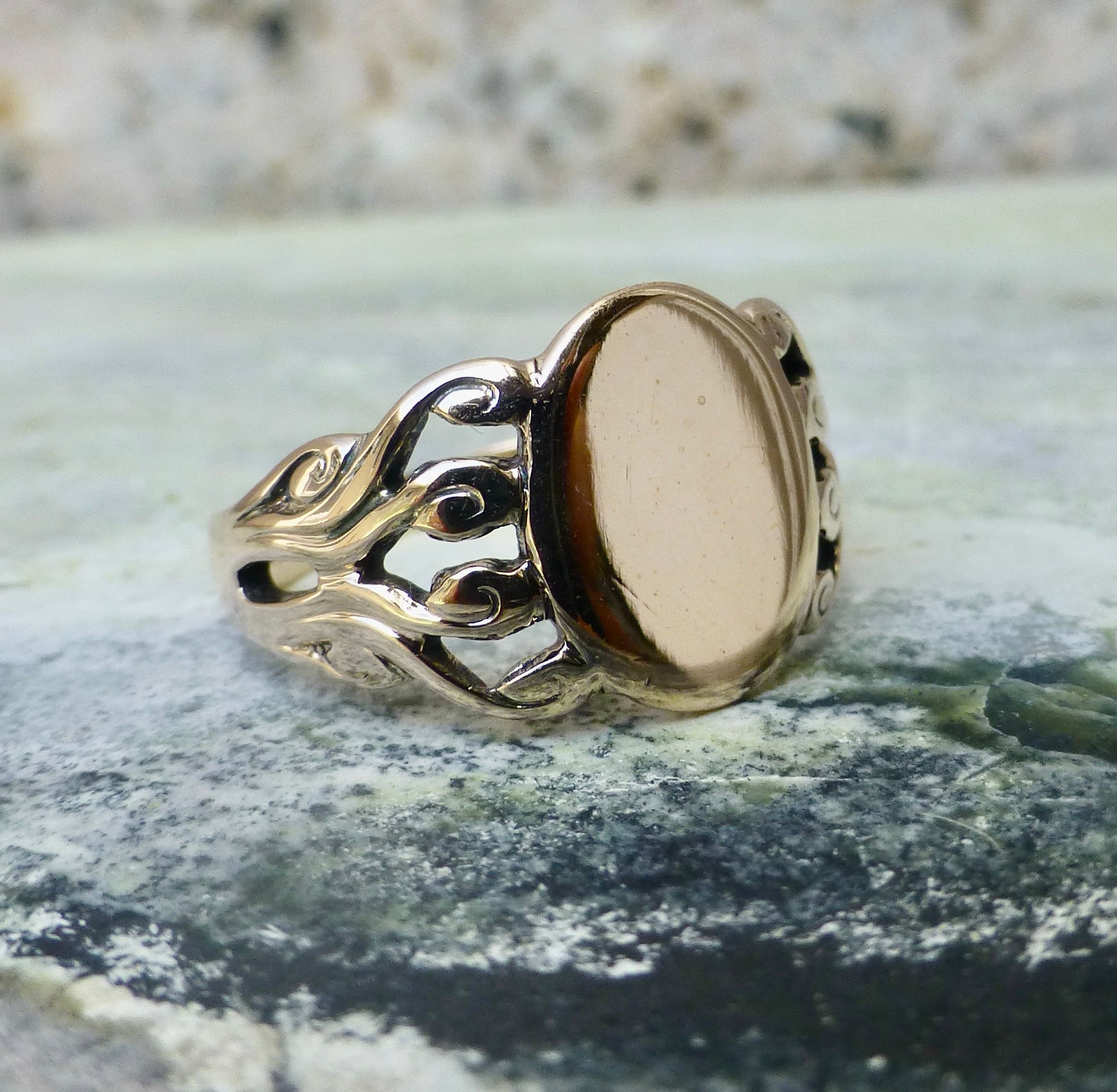 Antique Blank Signet Ring In 10 Karat Gold, By JR Woods and Sons