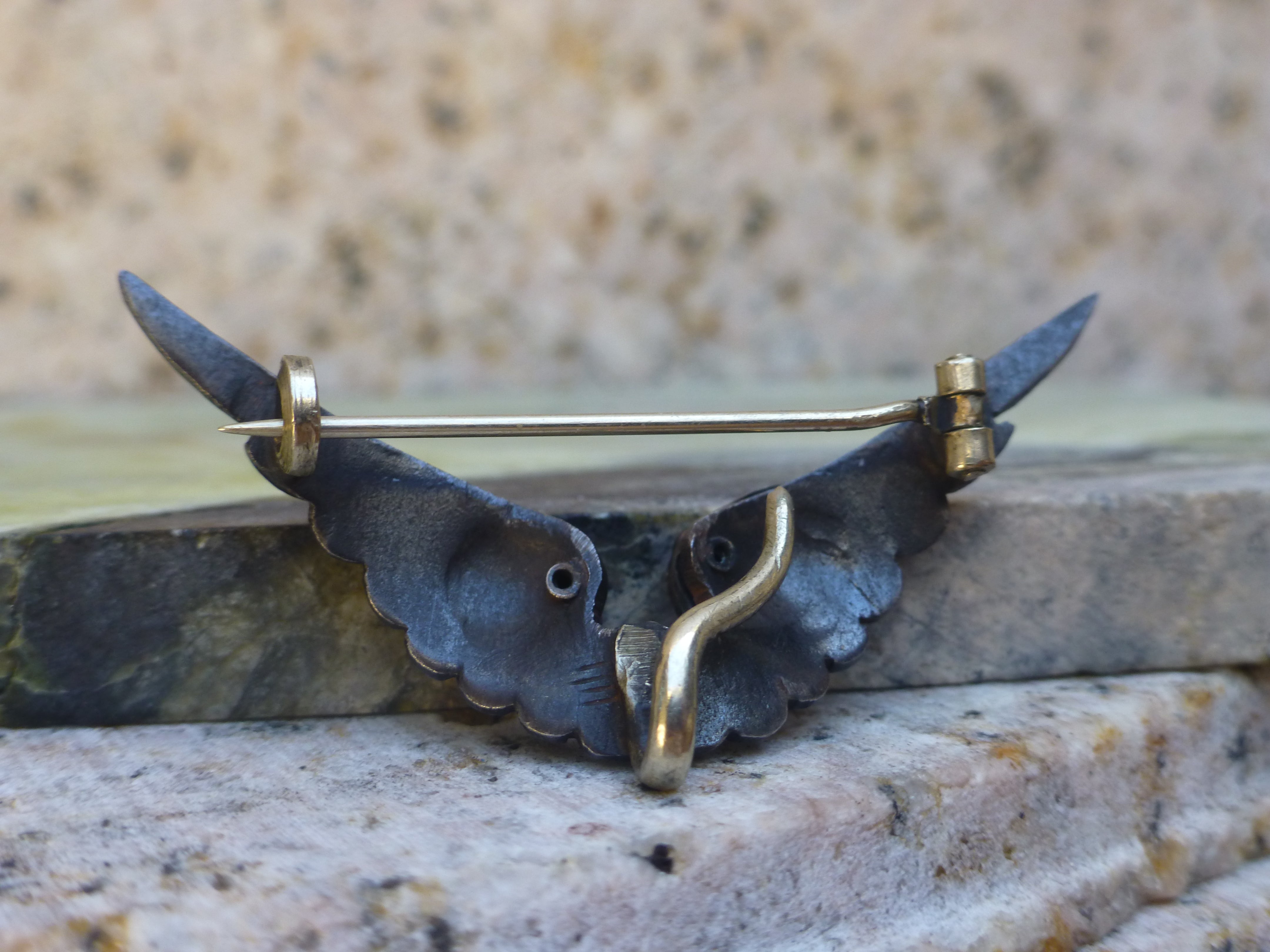 Antique Mourning Brooch, Victorian Black Enamel Wing Brooch