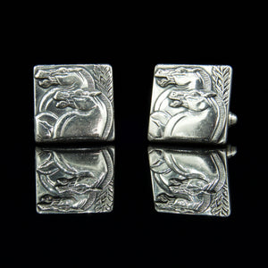 Vintage 1950's Silver Metal Horse Cuff Links