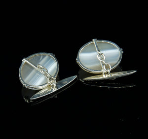 Art Deco Banded Agate Silver Cuff Links