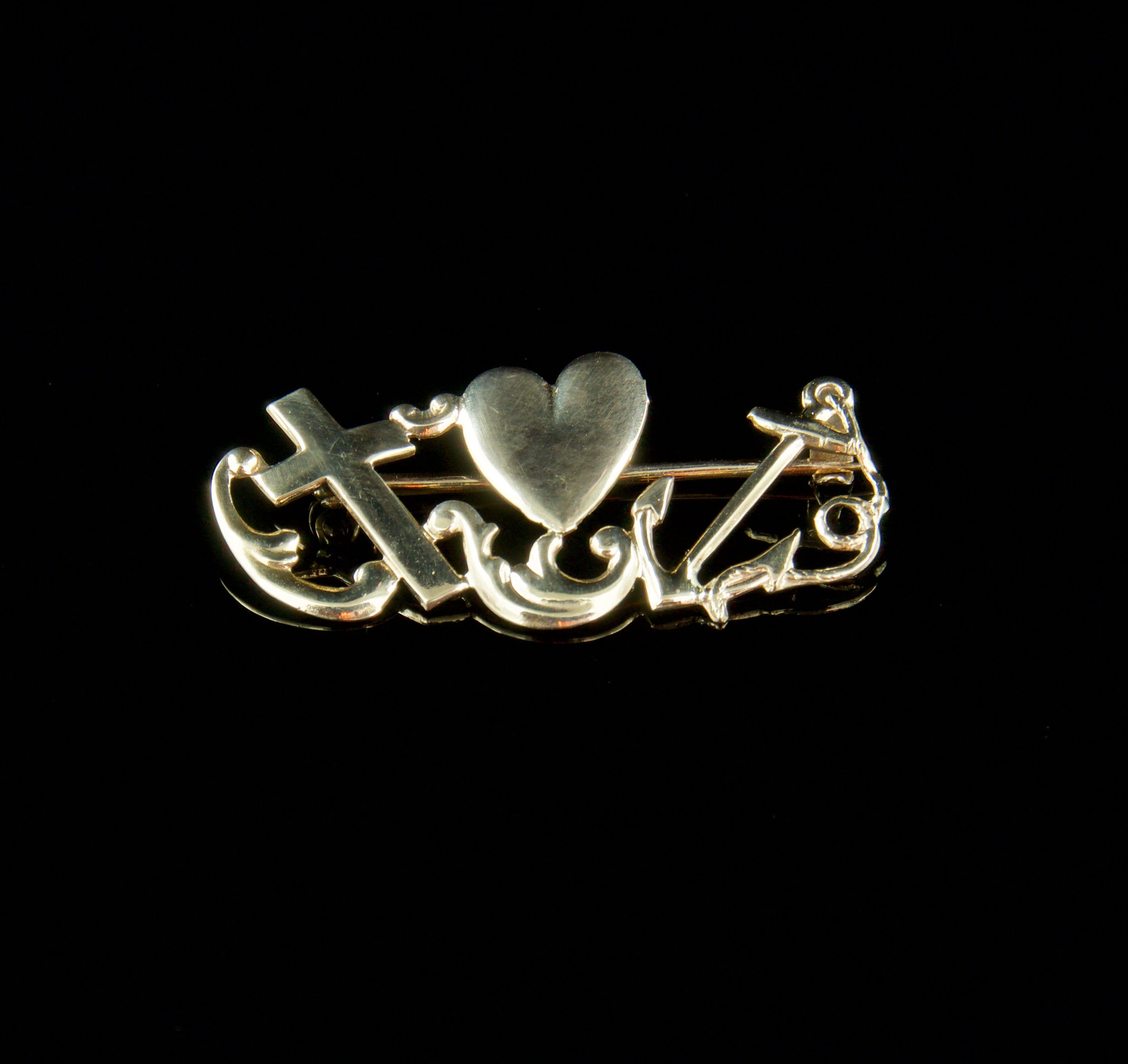 Victorian Faith, Hope and Charity 10k Gold Brooch