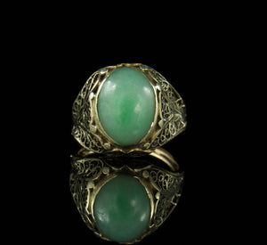 Art Deco Green Jade14k Gold Dinner Ring