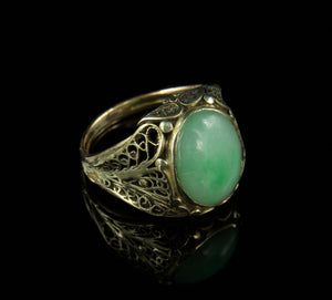 Art Deco Green Jade14k Gold Dinner Ring