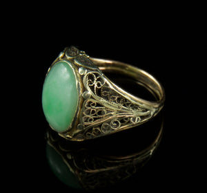Art Deco Green Jade14k Gold Dinner Ring
