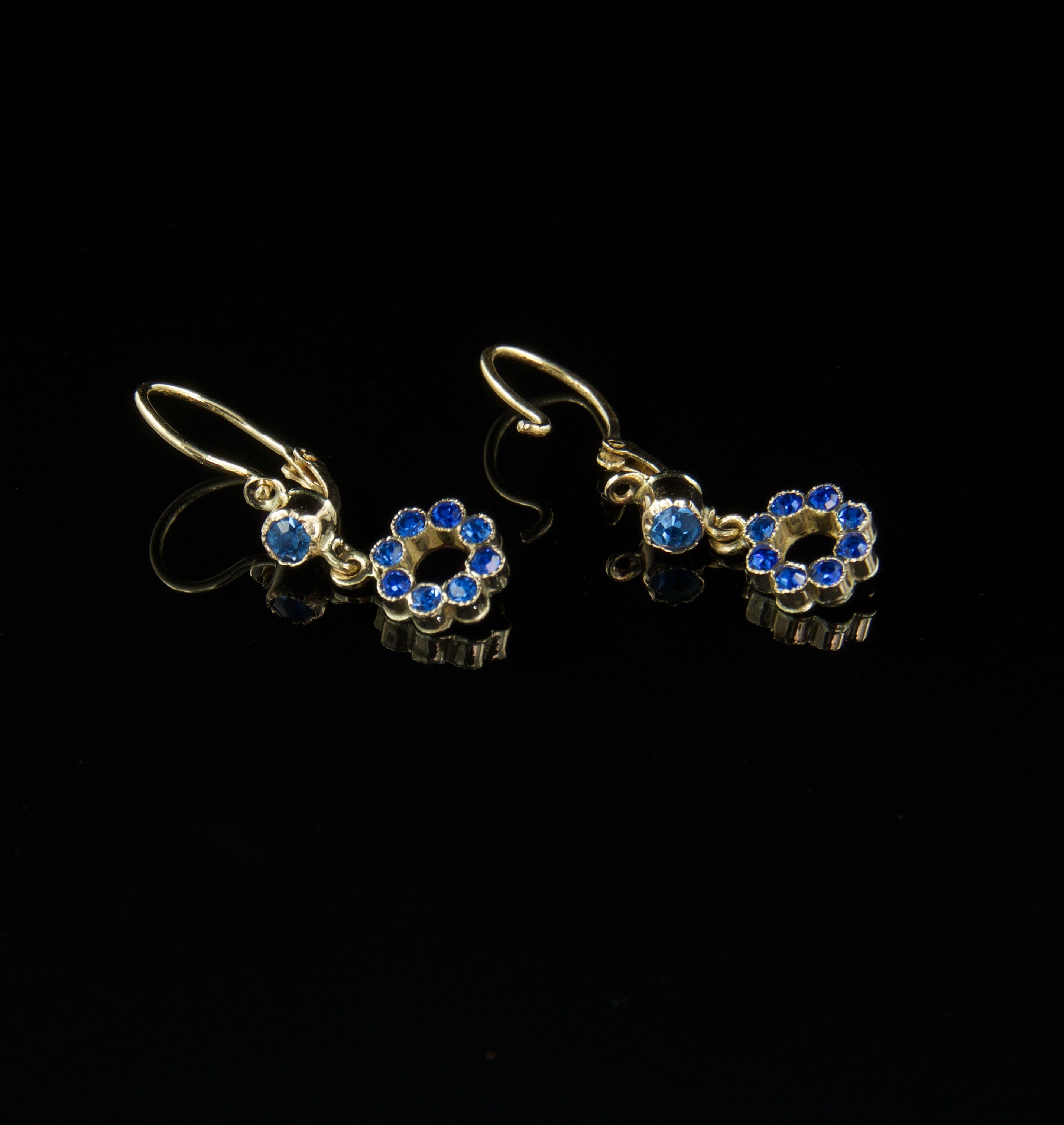 Antique Blue Gem Dangle Earrings In 14k Gold