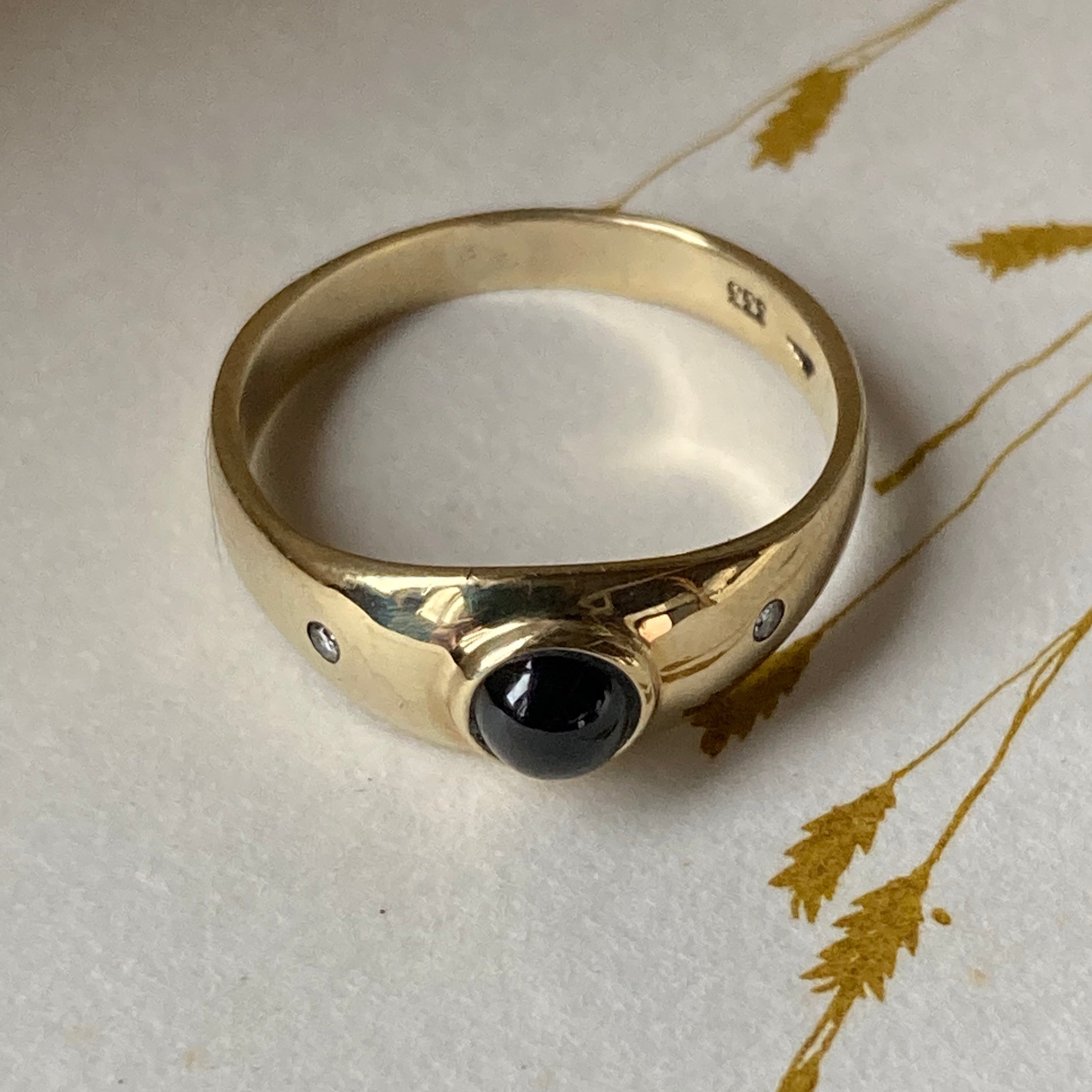 European Made Vintage Spinel and Diamond Band In 8 Karat Gold
