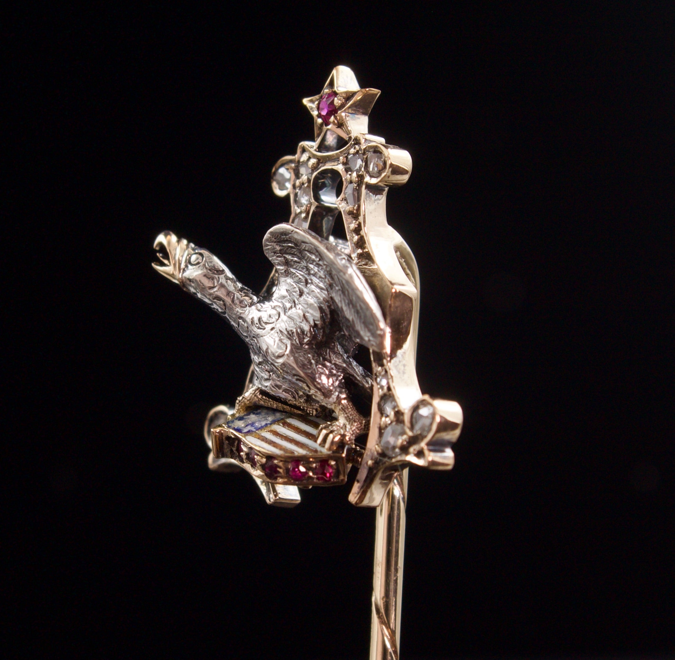 Antique Diamond And Ruby Anheuser-Busch Lapel Pin In 10 Karat Gold And Silver