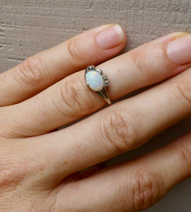 Vintage Opal and Diamond14k White Gold Ring