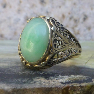 Art Deco Green Jade14k Gold Dinner Ring