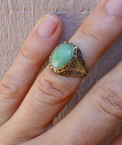 Art Deco Green Jade14k Gold Dinner Ring