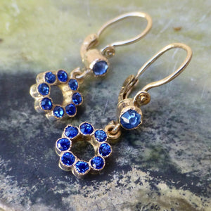 Antique Blue Gem Dangle Earrings In 14k Gold