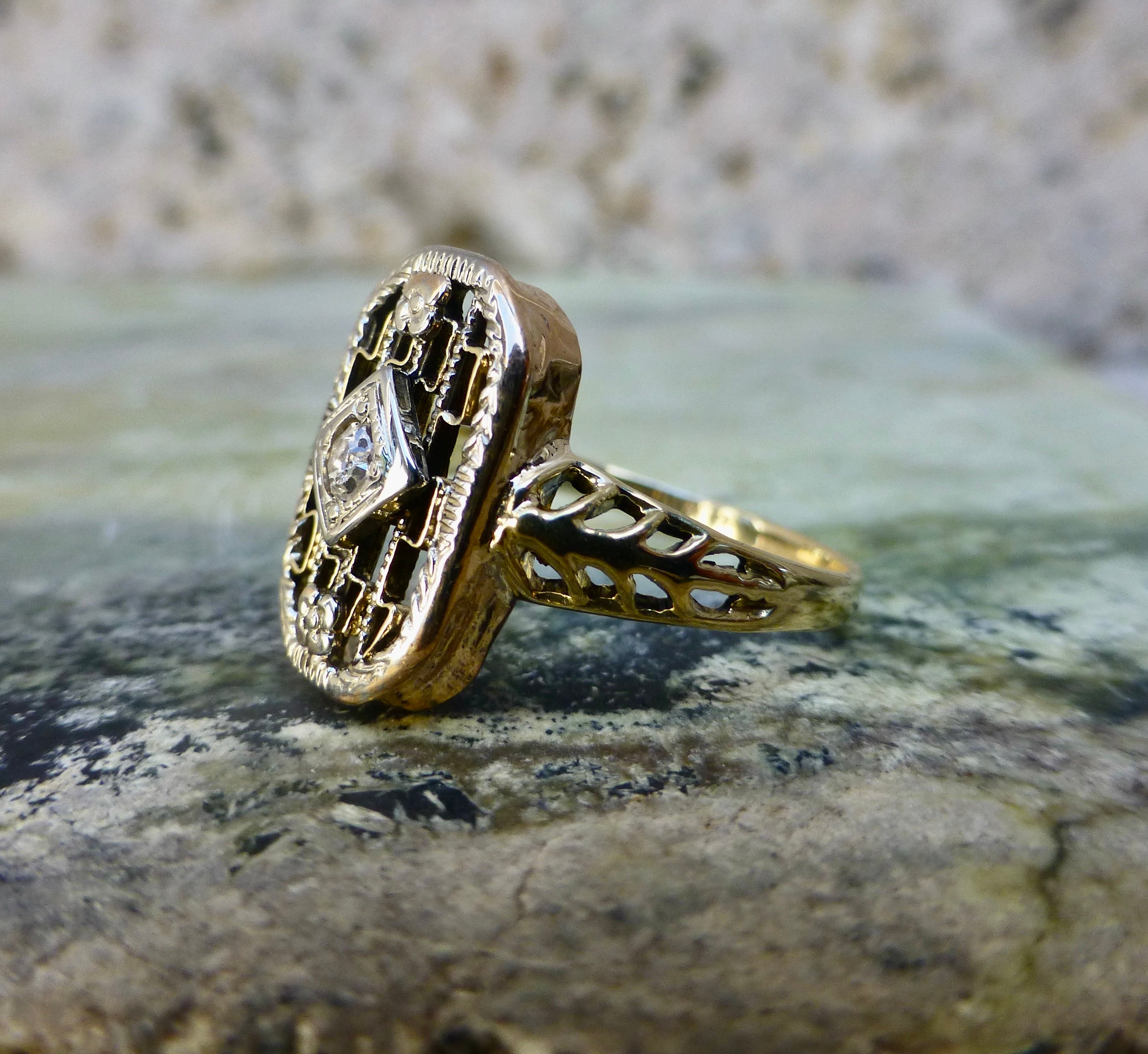 Art Deco Dainty Diamond 10k Ring