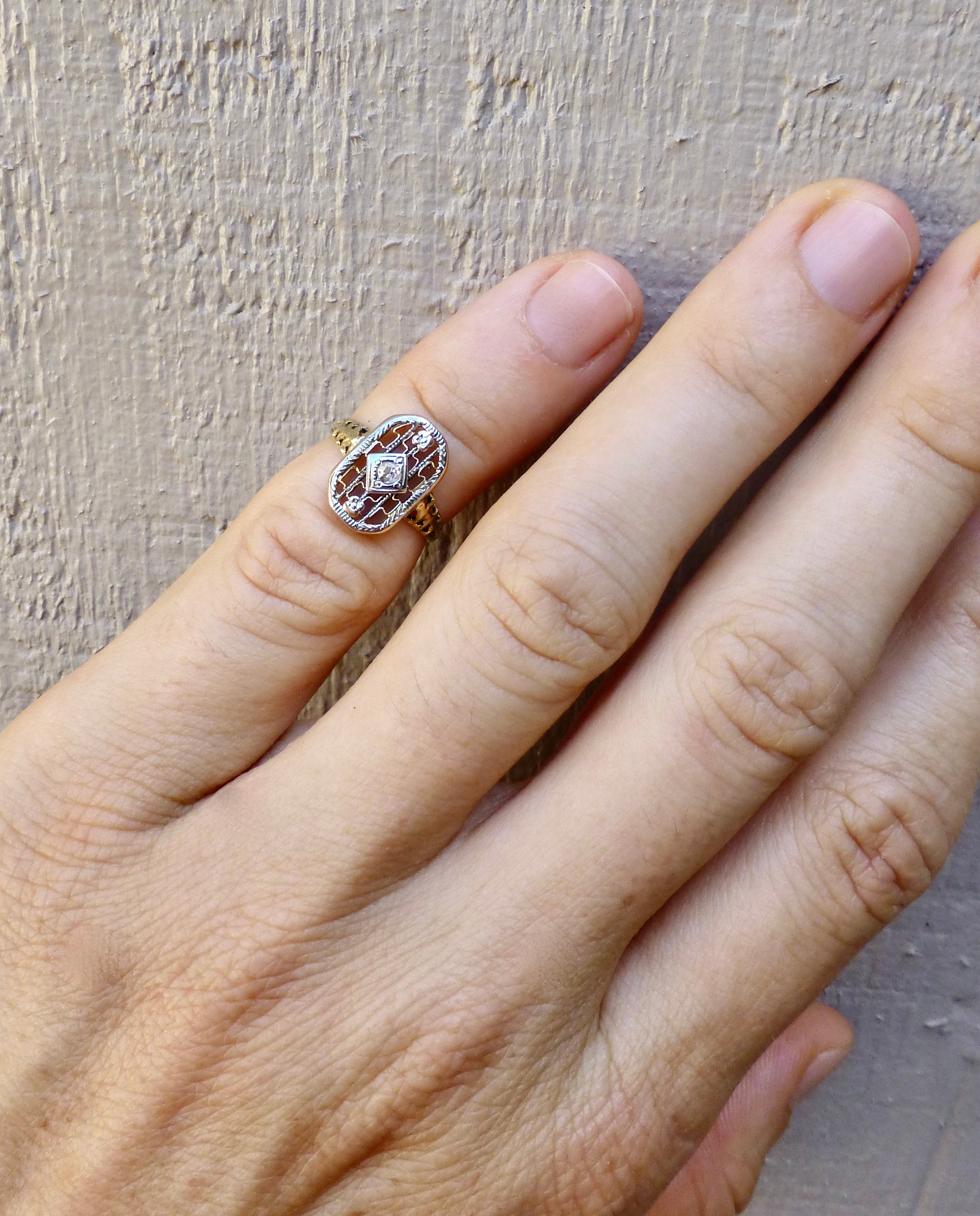 Art Deco Dainty Diamond 10k Ring
