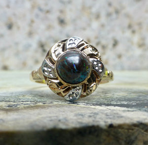 Late Art Deco Boulder Opal Ring In 10 Karat Gold