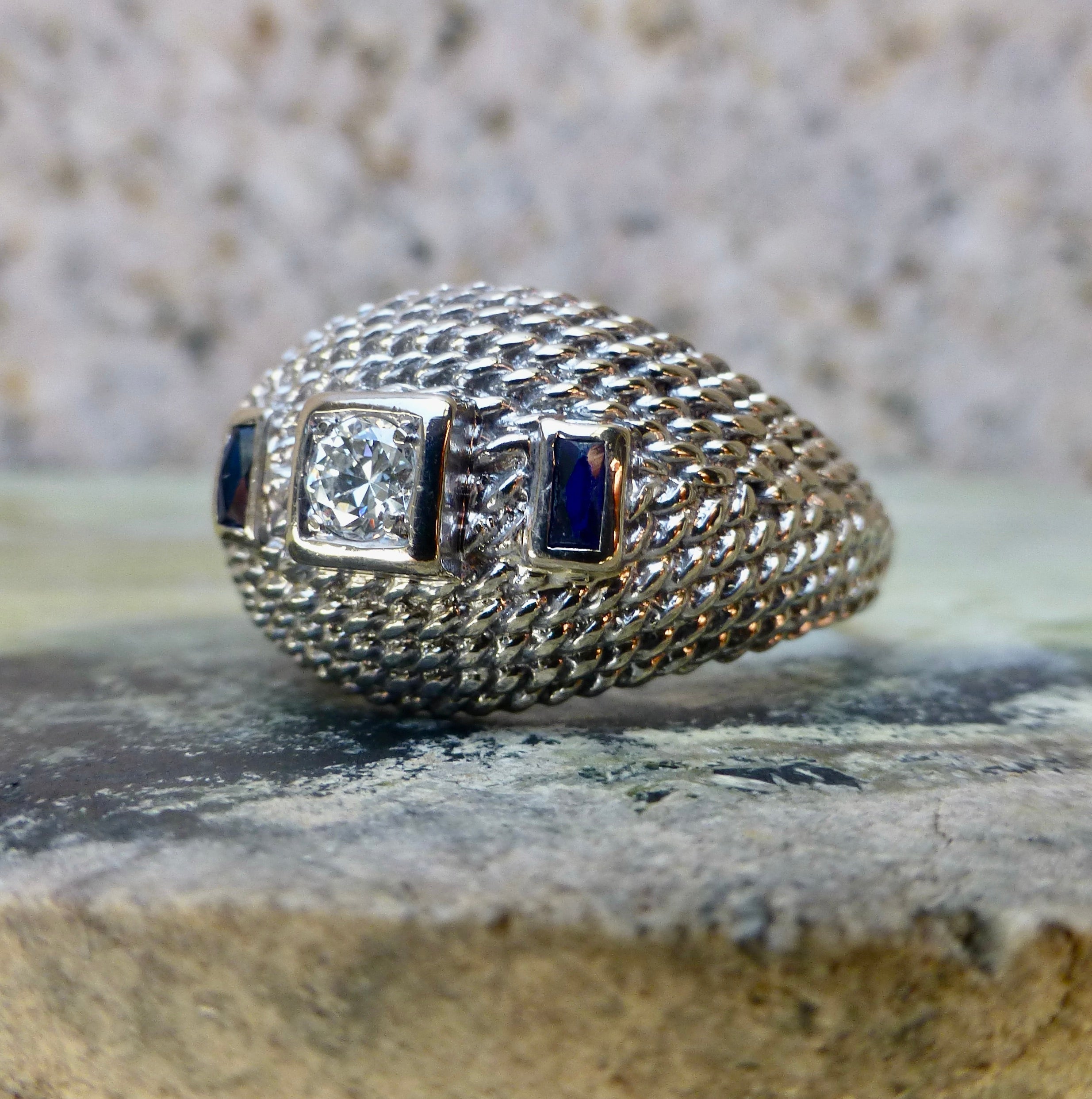Mid-Century Diamond and Spinel Cocktail Ring In 14k White Gold