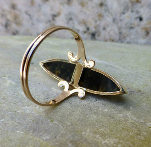 Montana Spotted Agate Long Art Deco Ring In 10 Karat Gold
