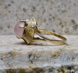 Vintage Rose Quartz Mid-century 9k Gold Statement Ring