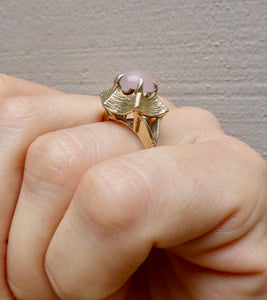 Vintage Rose Quartz Mid-century 9k Gold Statement Ring