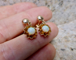Vintage Mid-century Opal Gold Dangle Earrings