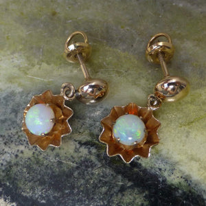 Vintage Mid-century Opal Gold Dangle Earrings