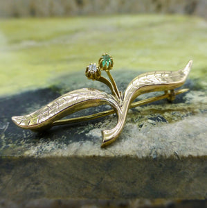 Art Deco European Diamond and Emerald Pin